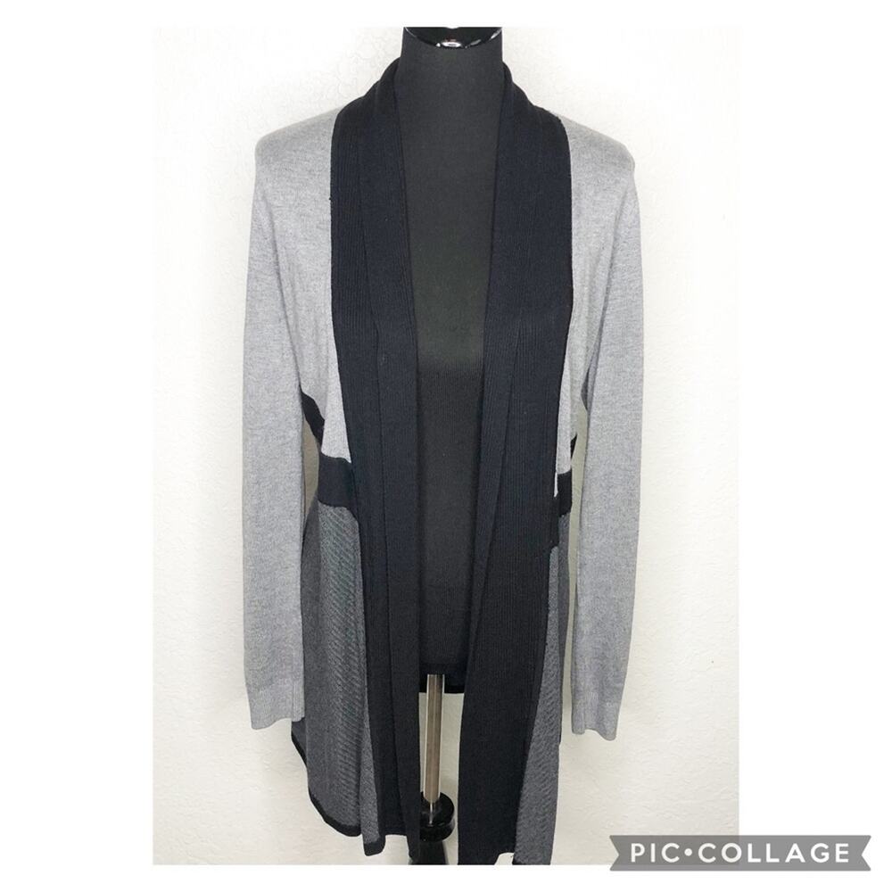 WHBM gray black chevron open front draped cardigan size Small